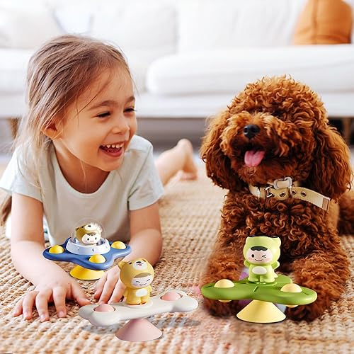 Miniatura 8 de Juguete giratorio de 3 piezas con ventosa para bebés de 12 a 18 meses, juguetes de baño para niños de 2 años, juguete sensorial de viaje en avión,