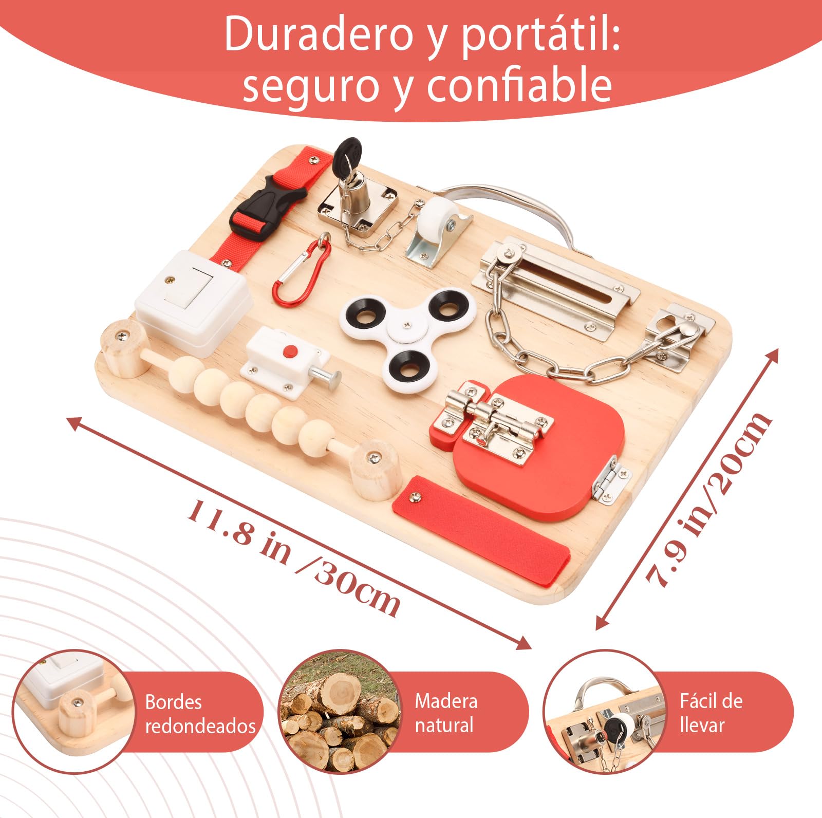 Potatomato Montessori Busy Board – Juguete sensorial de Madera para niños – Educativo y de motricidad – Juego de Viaje – Regalo para niñas y niños