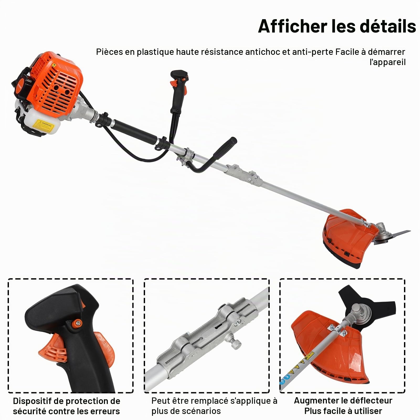 Débroussailleuse, Coupe-Bordure à gaz 52 CC, Tondeuse Thermique 2 en 1, débroussailleuse Temps, désherbeur portatif, poignée Plastique et bandoulière incluses pour Une Utilisation extérie