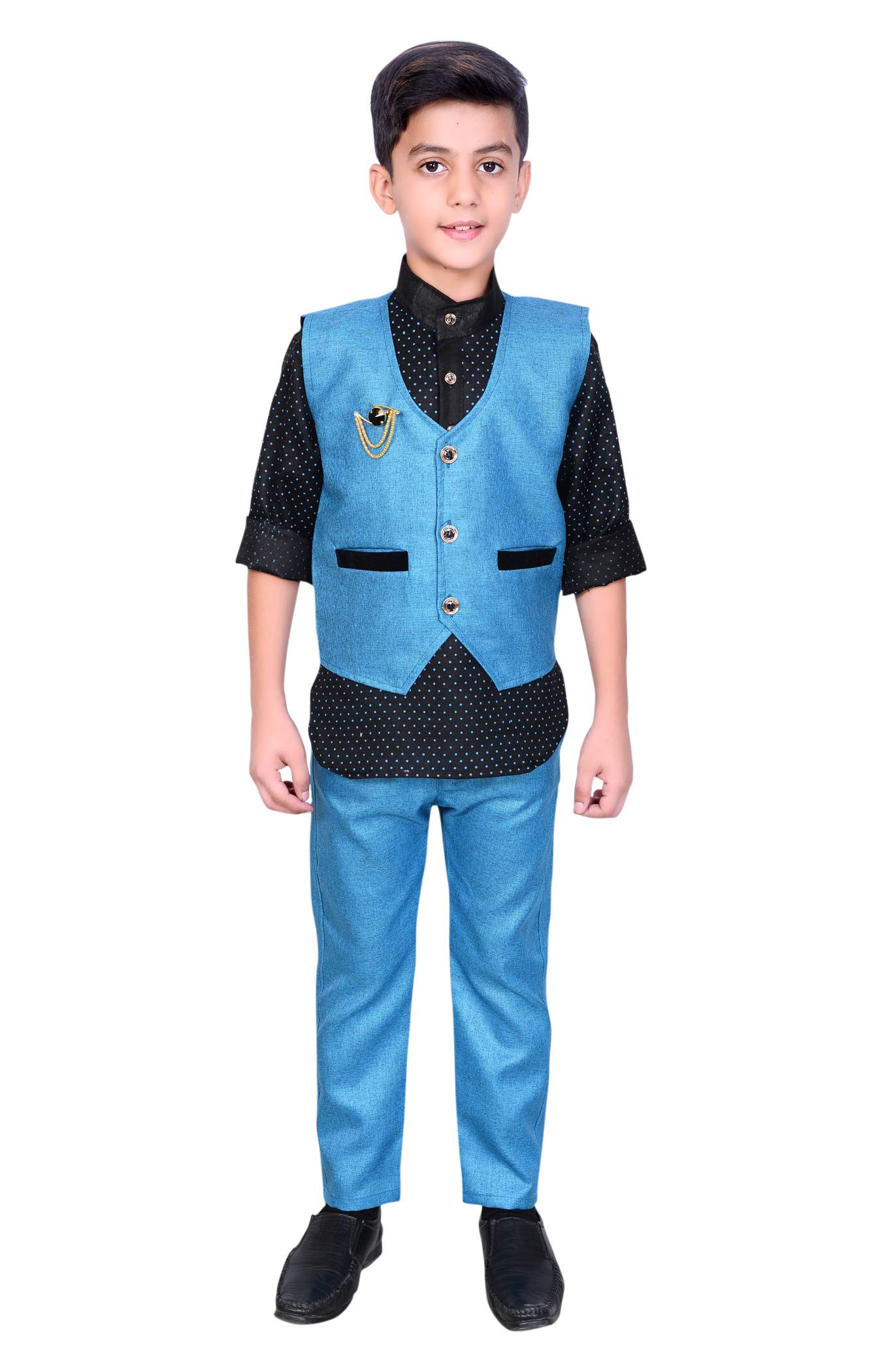 AHHAAAA Kids Cotton Blend Waistcoat Kurta and Pant Set for Boys 163