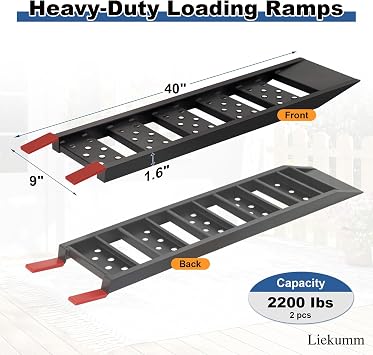 LIEKUMM 40 Heavy Duty Truck Ramps, 2200 lbs Loading Ramps for Pickup Trucks, Metal Truck Bed Ramps for ATV, Lawn Mower, Trailer Use