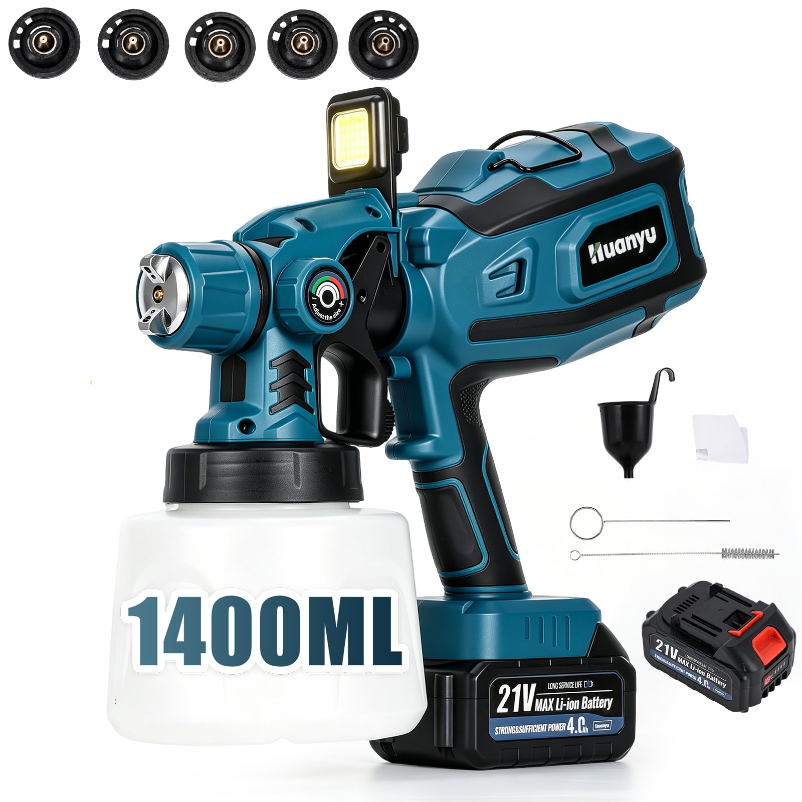 Huanyu Spruzzatore di vernice con batteria da 21 V 4,0 Ah, grande