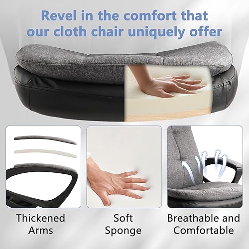 Miniatura 7 de CLATINA Silla de oficina de tela de tela, silla de escritorio giratoria de 360 con respaldo de soporte tapizado suave, altura ajustable, respaldo