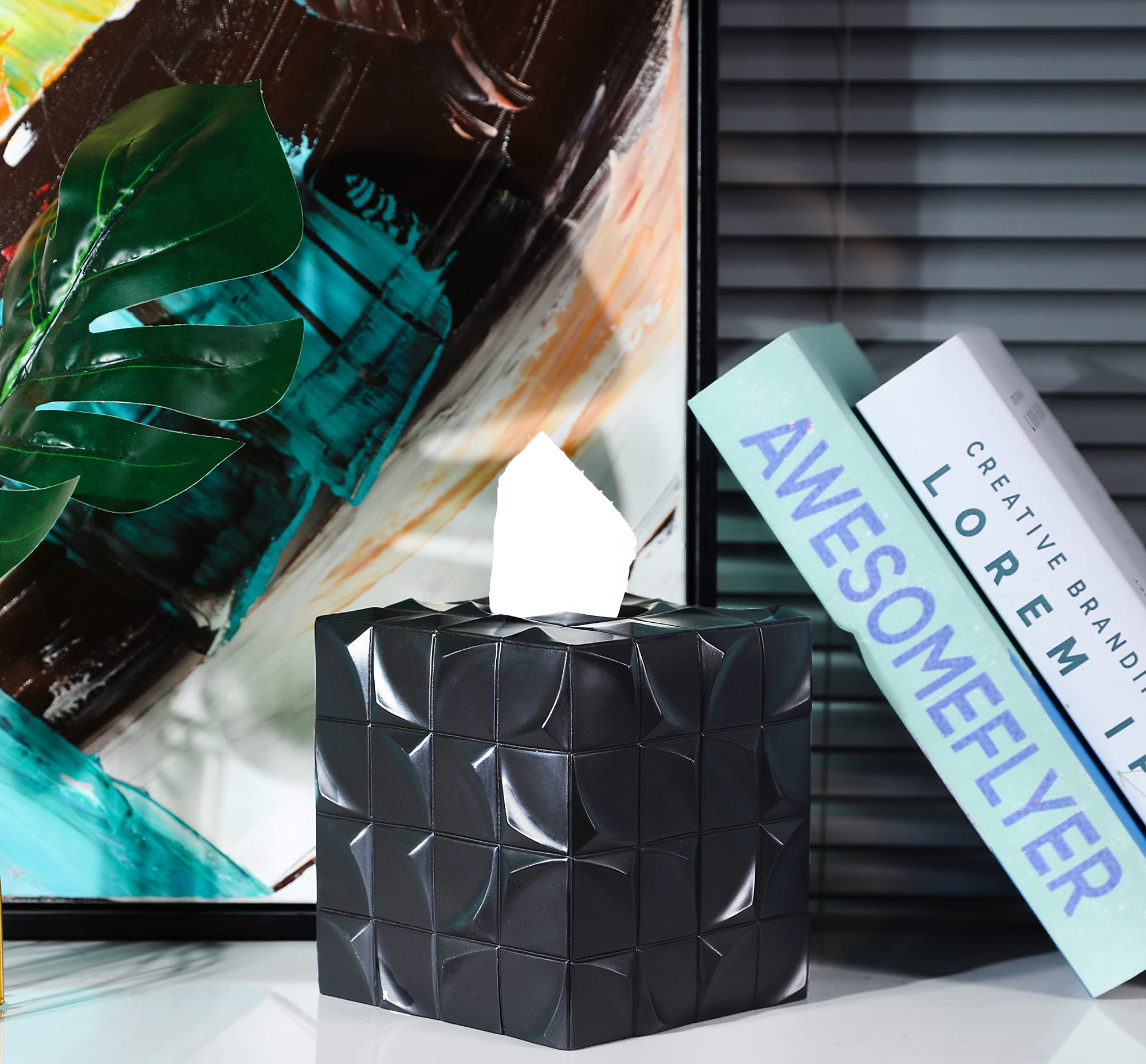 Hymmah Modern Square Tissue Box Cover Holder,Bathroom Accessories Decor Unique Design Tissue Box Cover for Bathroom Vanity Counter Tops Also Great for Bedrooms and Living Rooms