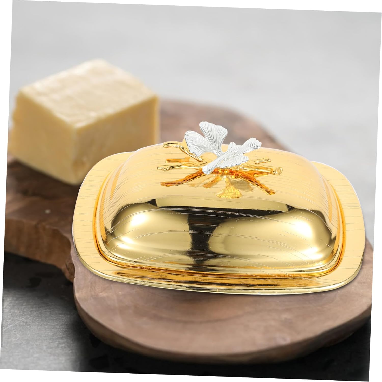 VILLCASE European Style Butter Dish with Lid Rectangular Iron Butter Keeper Container Multi-purpose Food Serving Tray Cheese Snacks and Desserts Compact Kitchen Storage with Cover