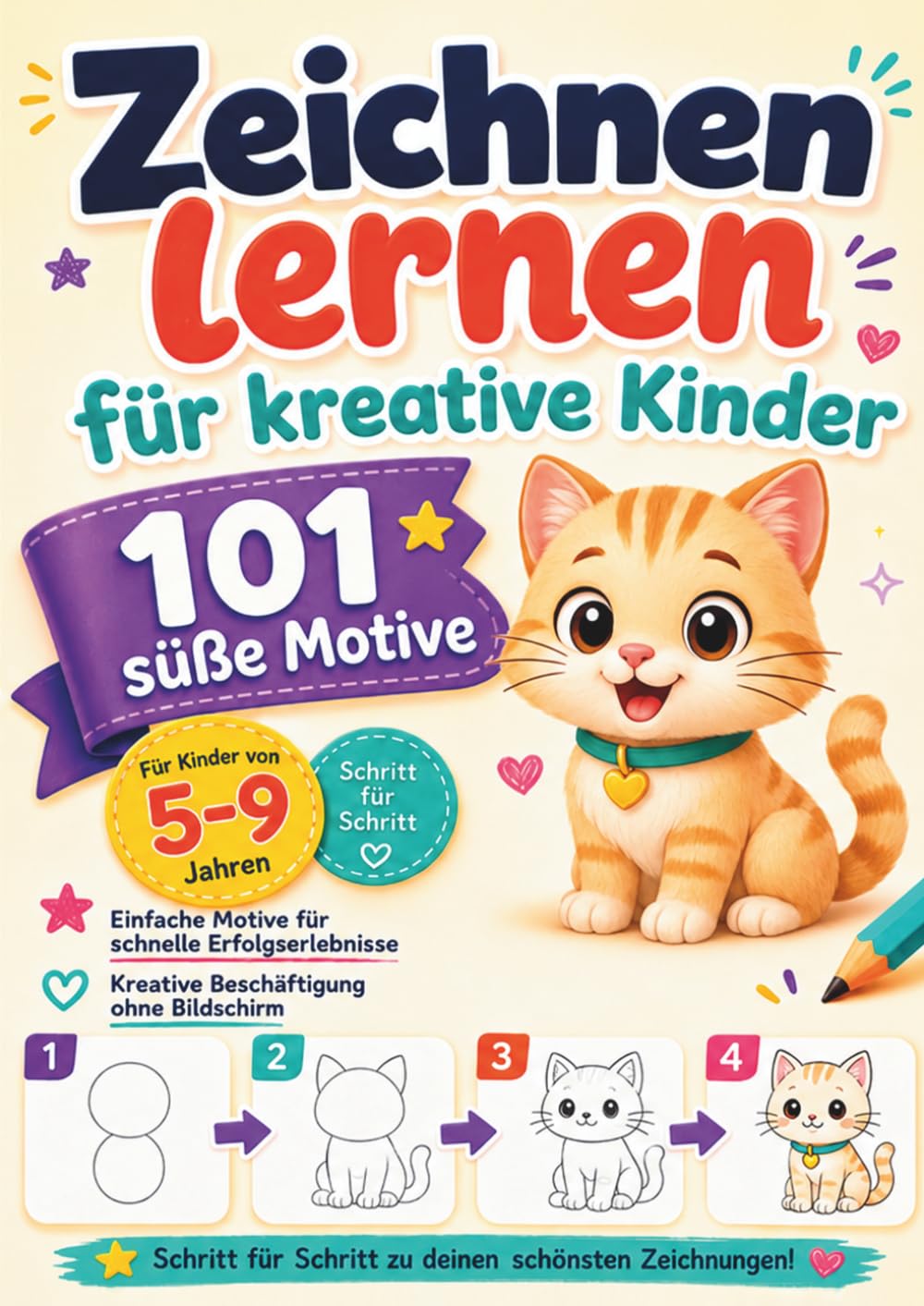 Zeichnen lernen für Kinder: 101 süße Motive Schritt für Schritt zeichnen – Das perfekte Geschenk für kleine Künstlerinnen und Künstler ab 5 Jahren