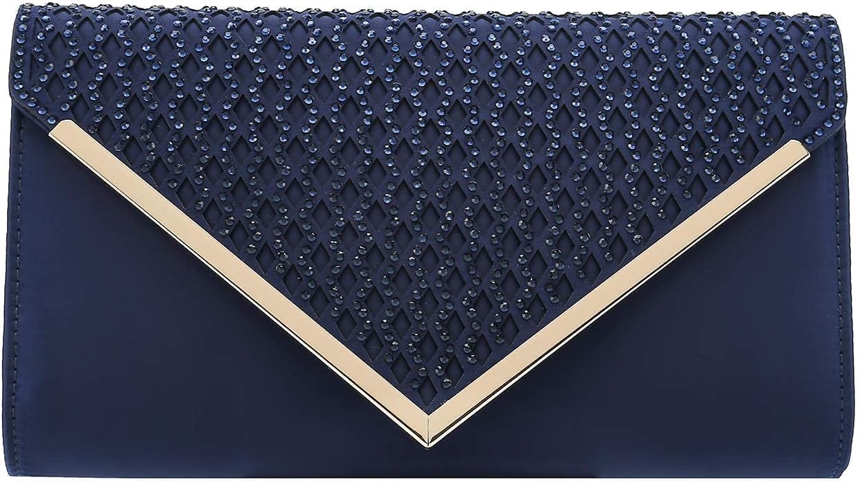 CHARMING TAILORElegant Satin Evening Clutch for Women formal Shimmering Rhinestones Laser-cut Flap Prom Purse