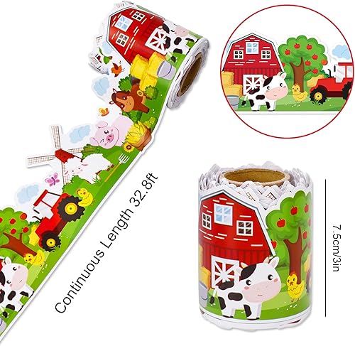 Miniatura 2 de JarThenaAMCS Rollo de tablero de anuncios de animales de granja de 32.8 pies con borde troquelado para decoración escolar de pizarra escolar