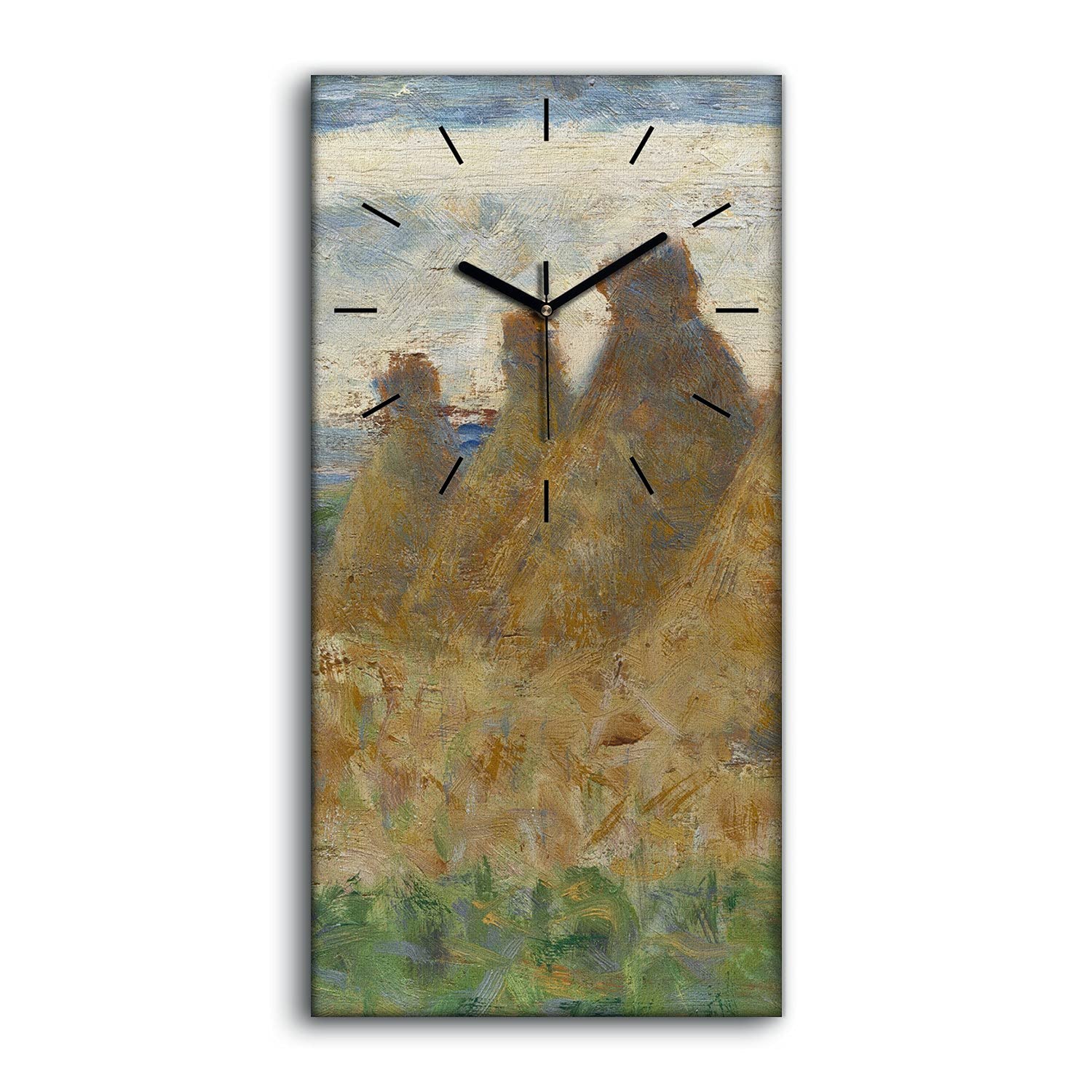 Horloge sur toile d'art moderne meule de foin avec aiguilles noires