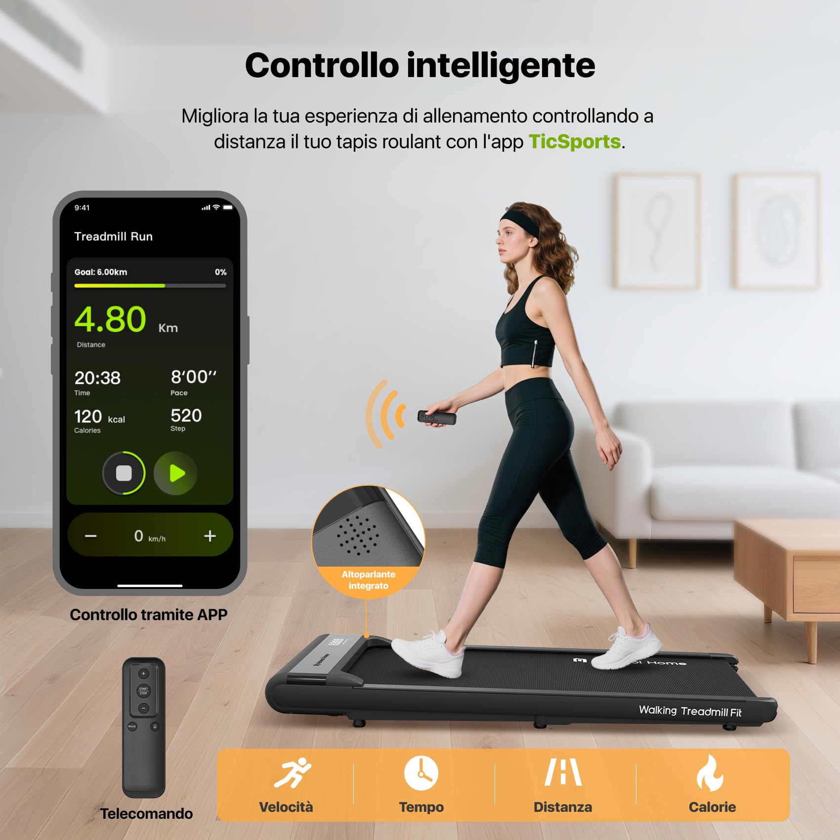 Mobvoi Walking Pad Tapis roulant AI Intelligente sotto la scrivania portatile 2 in 1 per casa e ufficio Camminata Jogging Macchina da corsa TicSports Zwift Kinomap 6 km/h Facile da riporre 120kg