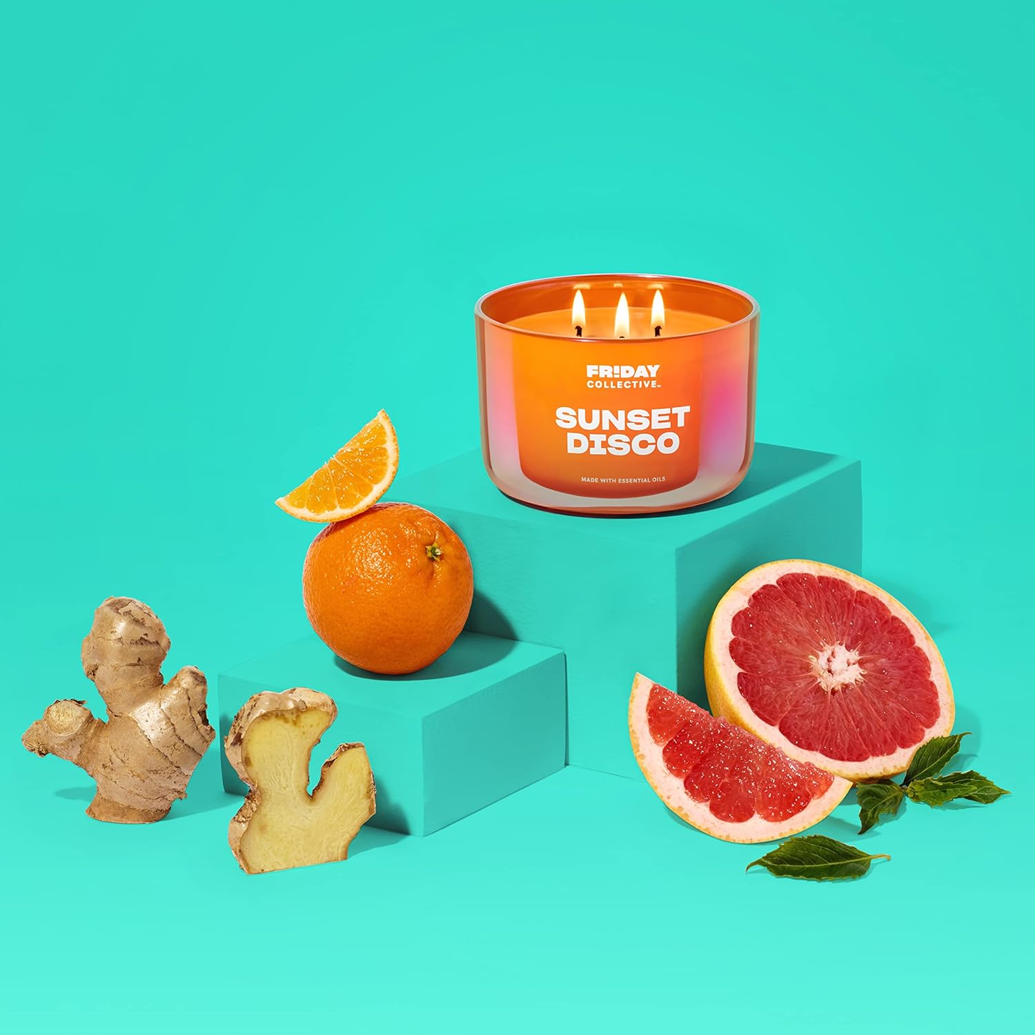 Friday Collective Sunset Disco Candle, Citrus Scented, Made with Essential Oils, 3 Wicks, 13.5 oz (Pack of 2)