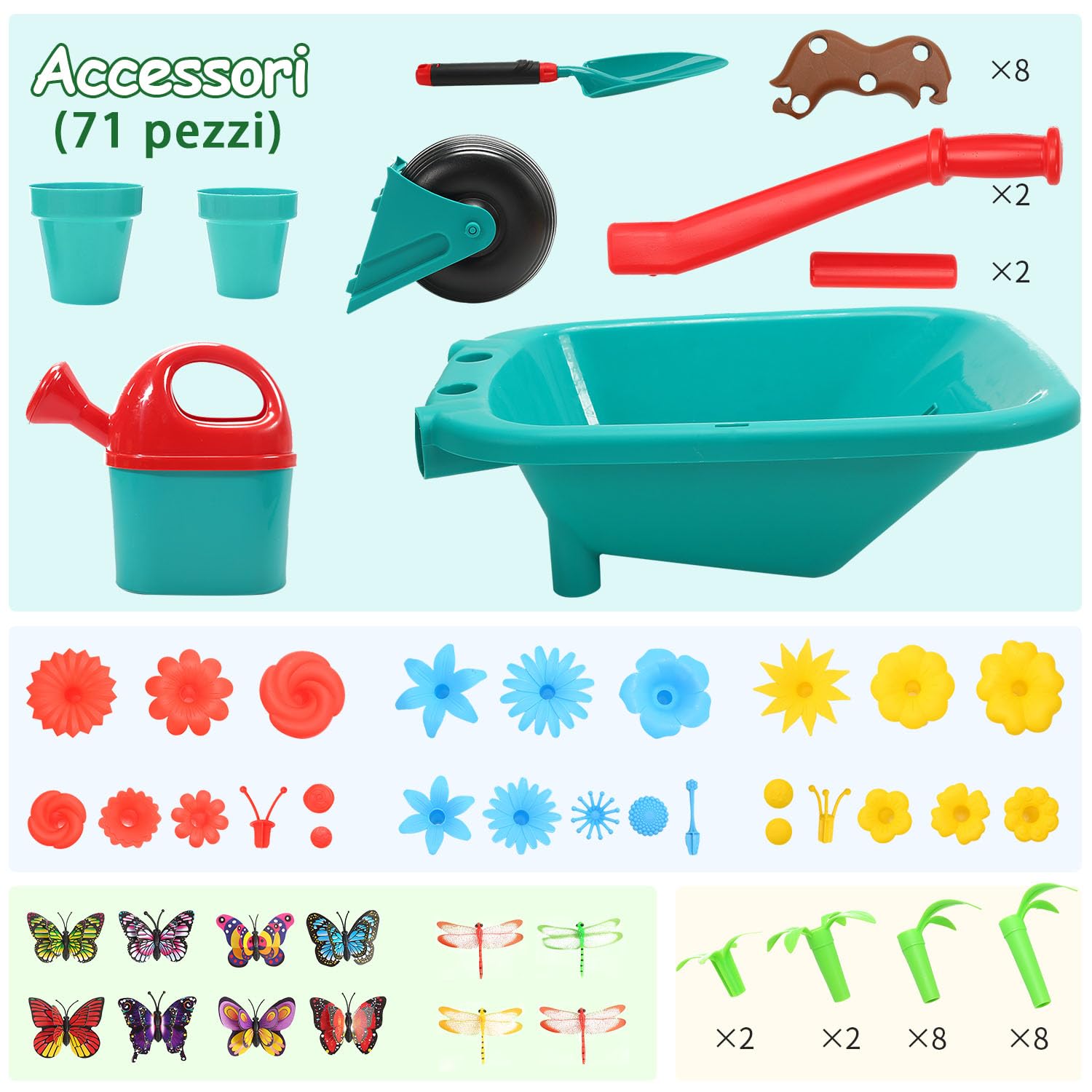cute stone Set di Attrezzi da Giardinaggio per Bambini, Giocattoli da Giardino con Carriola, Annaffiatoio, Pala, Giocattolo da Costruzione per Giardino Fiorito, Giocattolo per Interni Ed Esterni