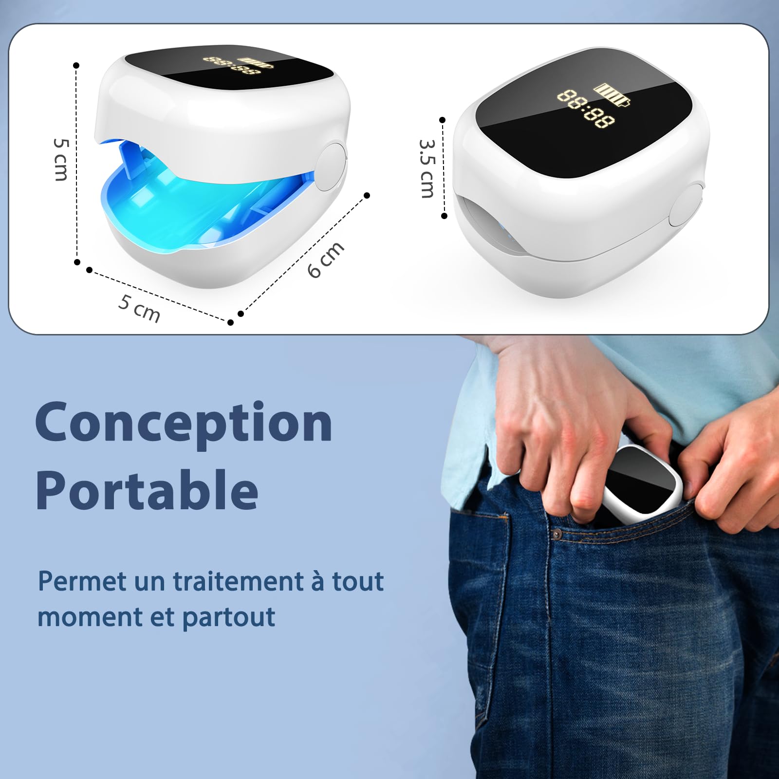 Laser Mycose Ongle Pied - Appareil Mycose Ongle Pied avec Laser Ongle à Doubles Longueurs d’Onde et Affichage de l’Heure pour le Traitement d’Appoint de la Mycose Ongles des Pieds, Blanc
