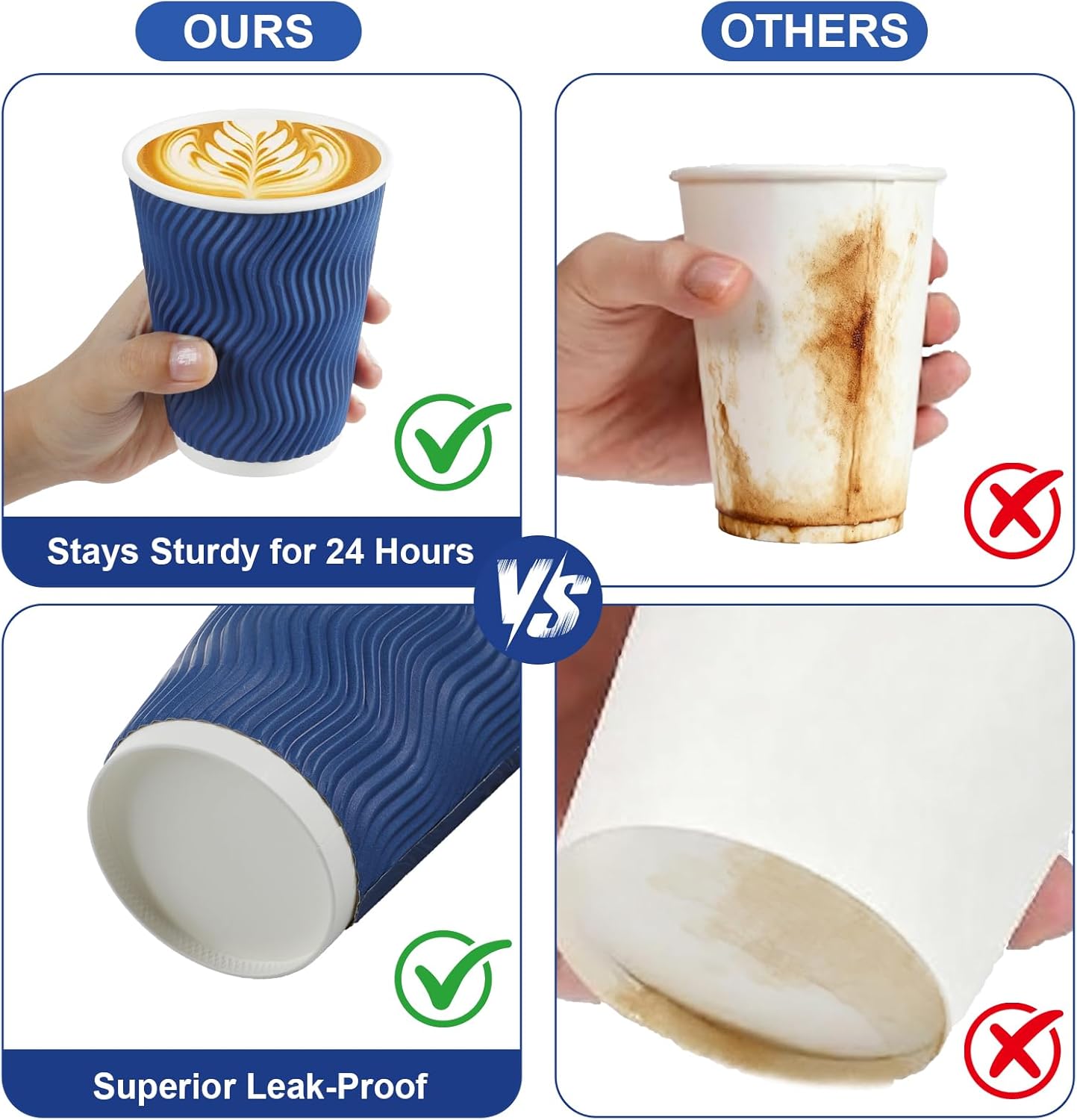 Coffee Cups, 120 Pack 12 oz Disposable Insulated Paper Cups, Corrugated Kraft Ripple Wall Cup Suitable for Hot and Cold Drinks - Image 5