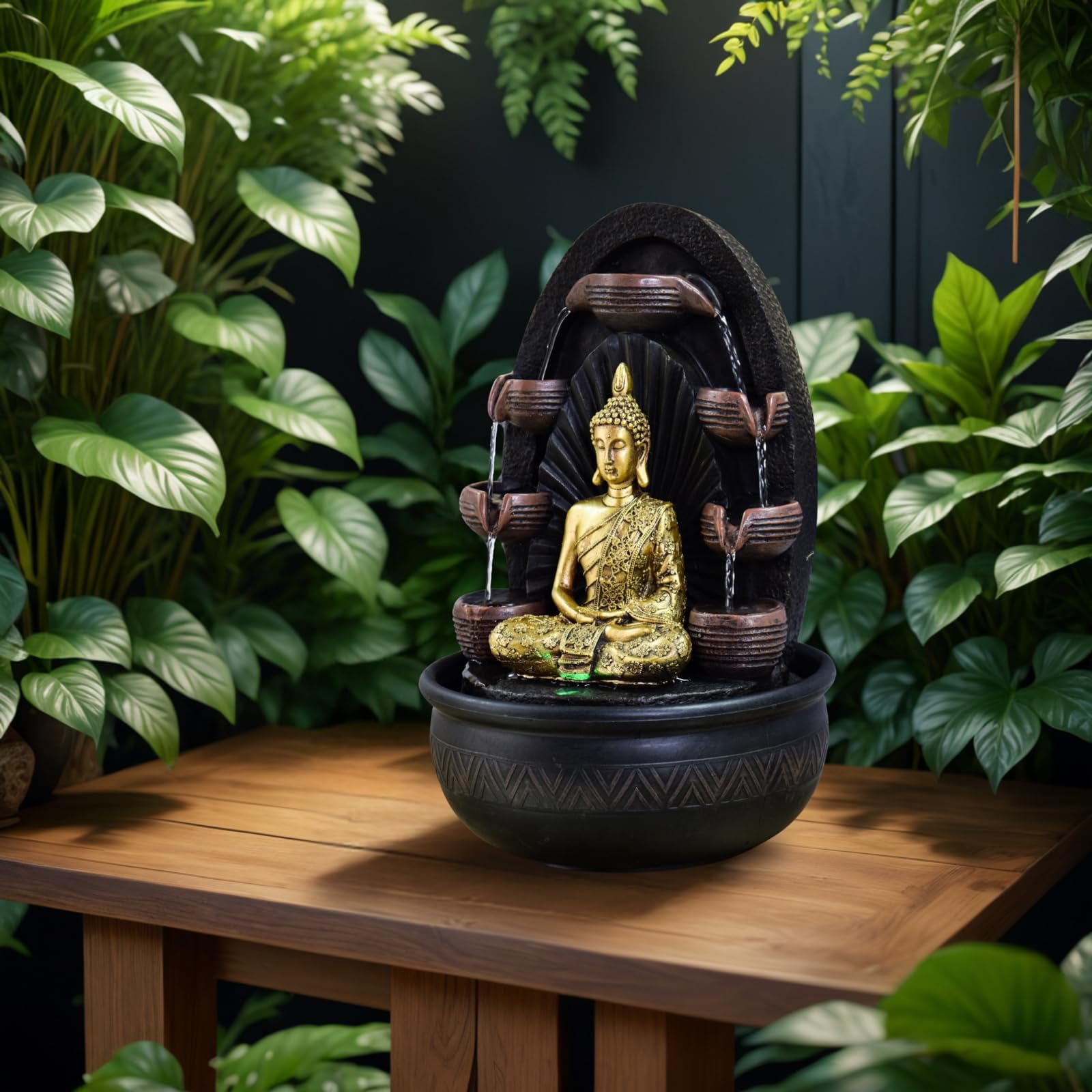 Fontaine D'Intérieur Zen Bouddha LED - 40cm - Circuit Fermé - Décoration Table Bureau Salon - Zen'Light