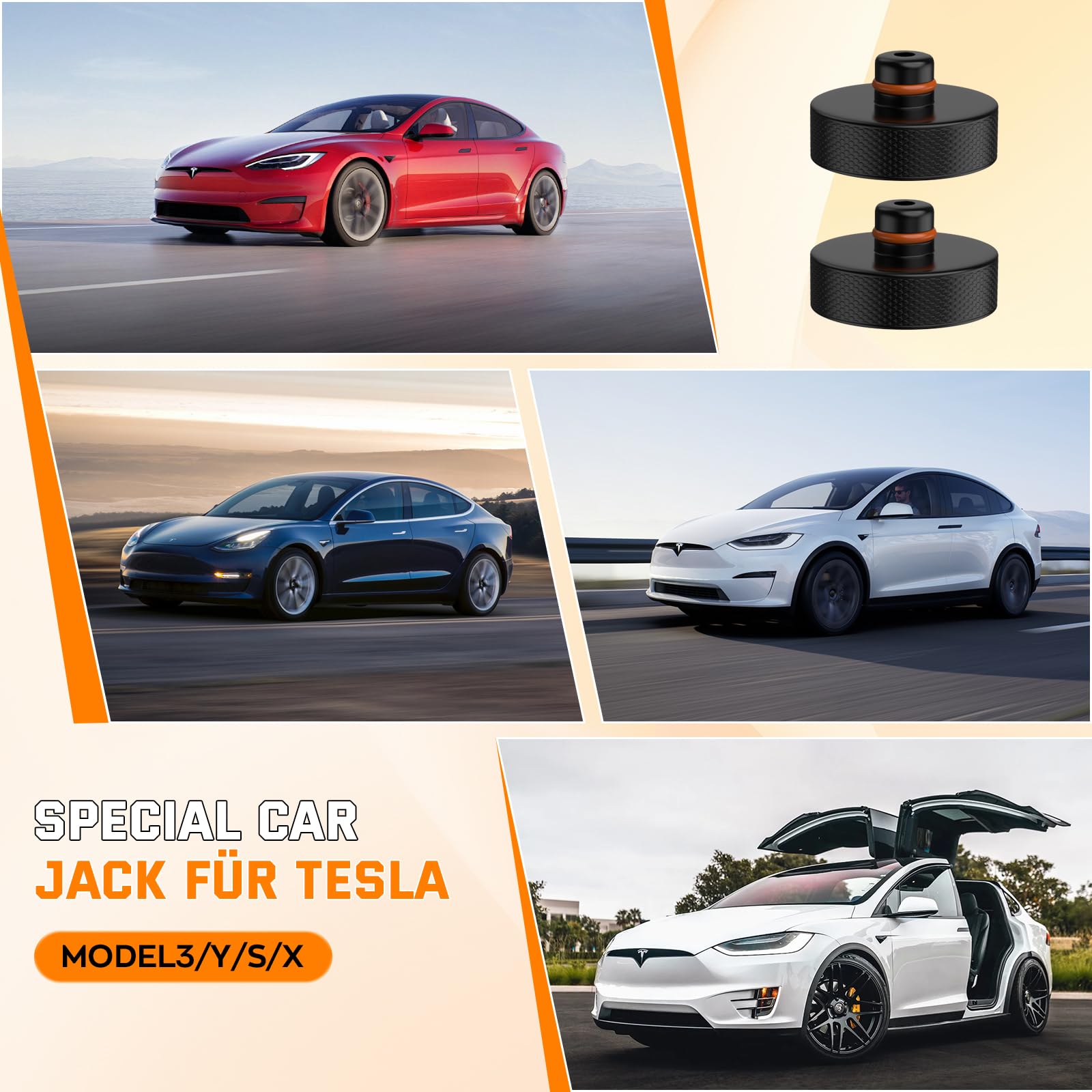 IMAYCC Cric Per Auto 3T/3000kg,Universale Cric Auto per Tesla Con Tampone In Gomma,Cric Portatile Per Auto Con Chiave Per Dadi Ruota,Kit Emergenza Auto Per Tesla 3/Y/S/X Manutenzione e Riparazione