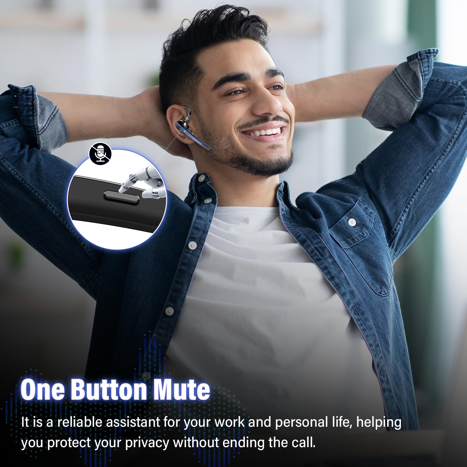 Thunelec Auriculares Manos Libres, 90 Horas aptx Auricular Bluetooth Mono con Doble Mic Cancelación de Ruido, Conexión Dual, Botón Mudo, Auriculares Manos para Camioneros, Negocios y Deporte, Azul