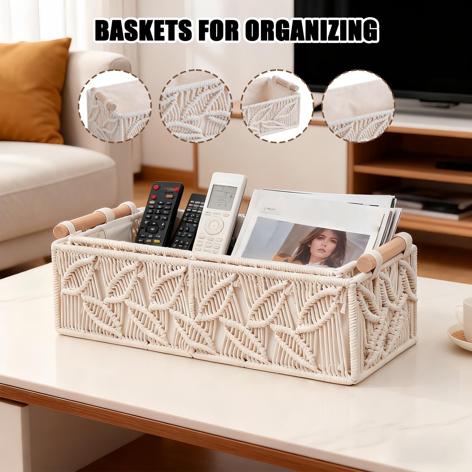 Cesta de almacenamiento bohemia, organizador tejido hecho a mano de 10 pulgadas para un acento elegante y decorativo con función multiusos, decoración de baño, dormitorio, guardería, sala de estar