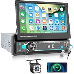 Pantalla 9 Pulgadas Para Auto CAMECHO 1 DIN Radio Coche Bluetooth Manos Libres,Pantalla Extraible de 7 Pulgadas con Carga Type-C丨USB/AUX/TF/FM丨7 Luces de Color丨Mirrorlink 丨Control del Volante+ Cámara de Visión Trasera