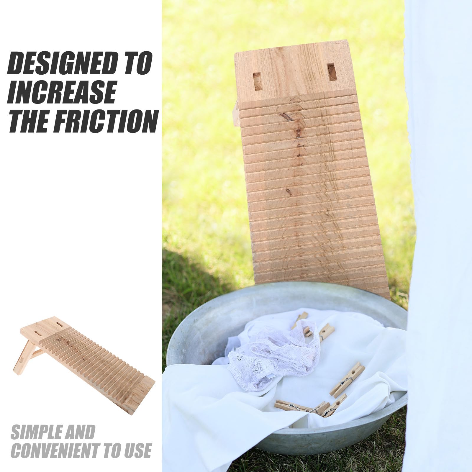 ORFOFE Asse Legno per Lavatoio in Legno Massello, Tavola Lavapanni Pratica e Levigata, per Rimuovere Macchie su Vestiti e Pannolini, Design Creativo e Funzionale