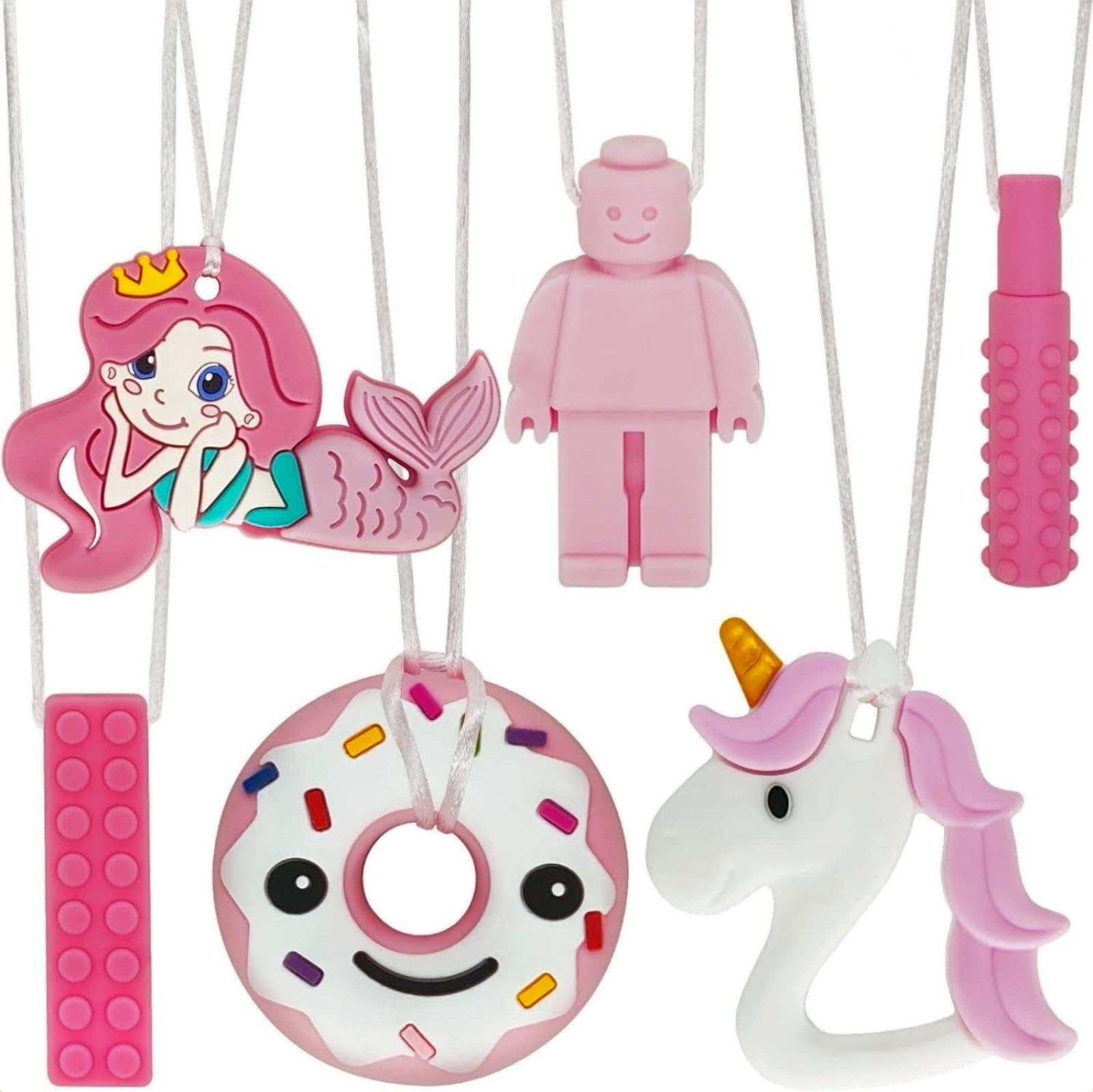 Mordedor para Bebé, 6 Piezas Mordedores Refrigerante, Autismo Masticar Colgante, Collar de Lactancia, Masticar Collar Perfecto para Niños con TDAH, Dentición, Autismo, Necesidad de Morder (Rosa)