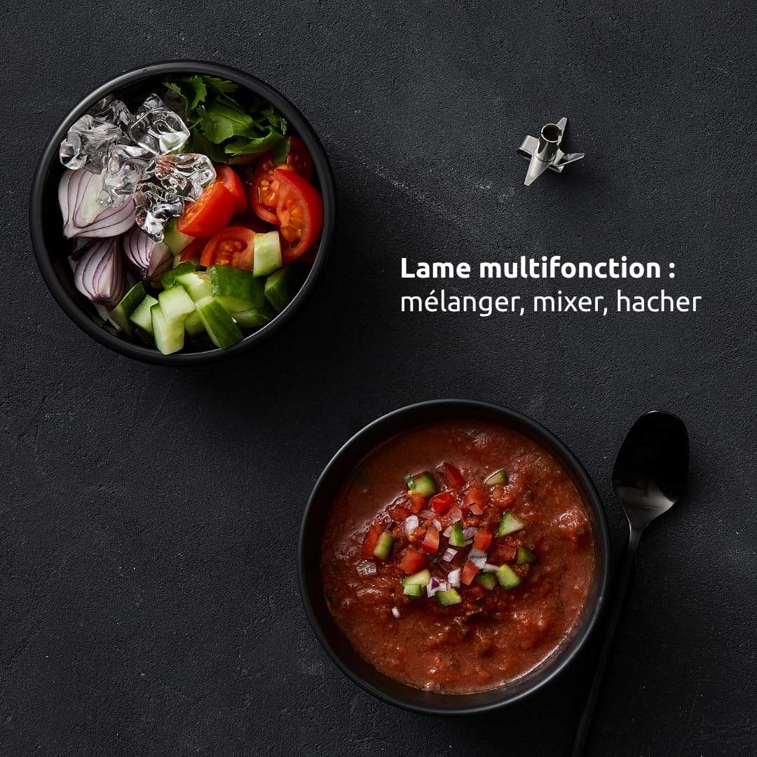 bamix Set avec mixeur plongeant M160 ONE avec couteau étoile en inox, 160 W, 2 vitesses, Fabriqué en Suisse, Noir