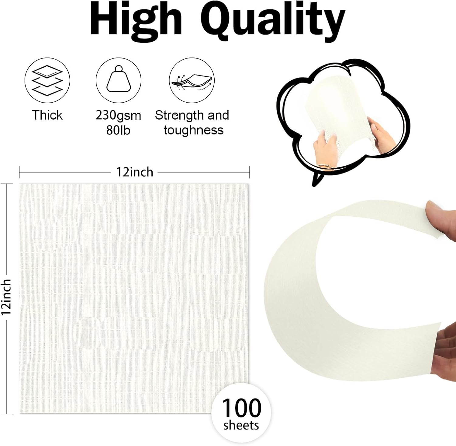 Ivory Linen Paper Textured Cardstock 12x12, Goefun 100 Pack Thick Cardstock Light Cream, 80lb Linen Paper for Printing, Invitations, Card Making, Crafting, Scrapbook
