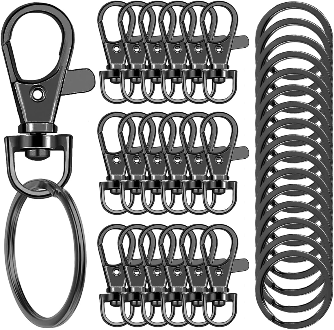 100 Pcs Keychain Hooks with Key Rings, Keychain Clip Hooks with Rings for Lanyard Jewelry Making DIY Crafts(50 Pcs Metal Lobster Claw Clasps + 50 Pcs Flat Key Rings) (Black)