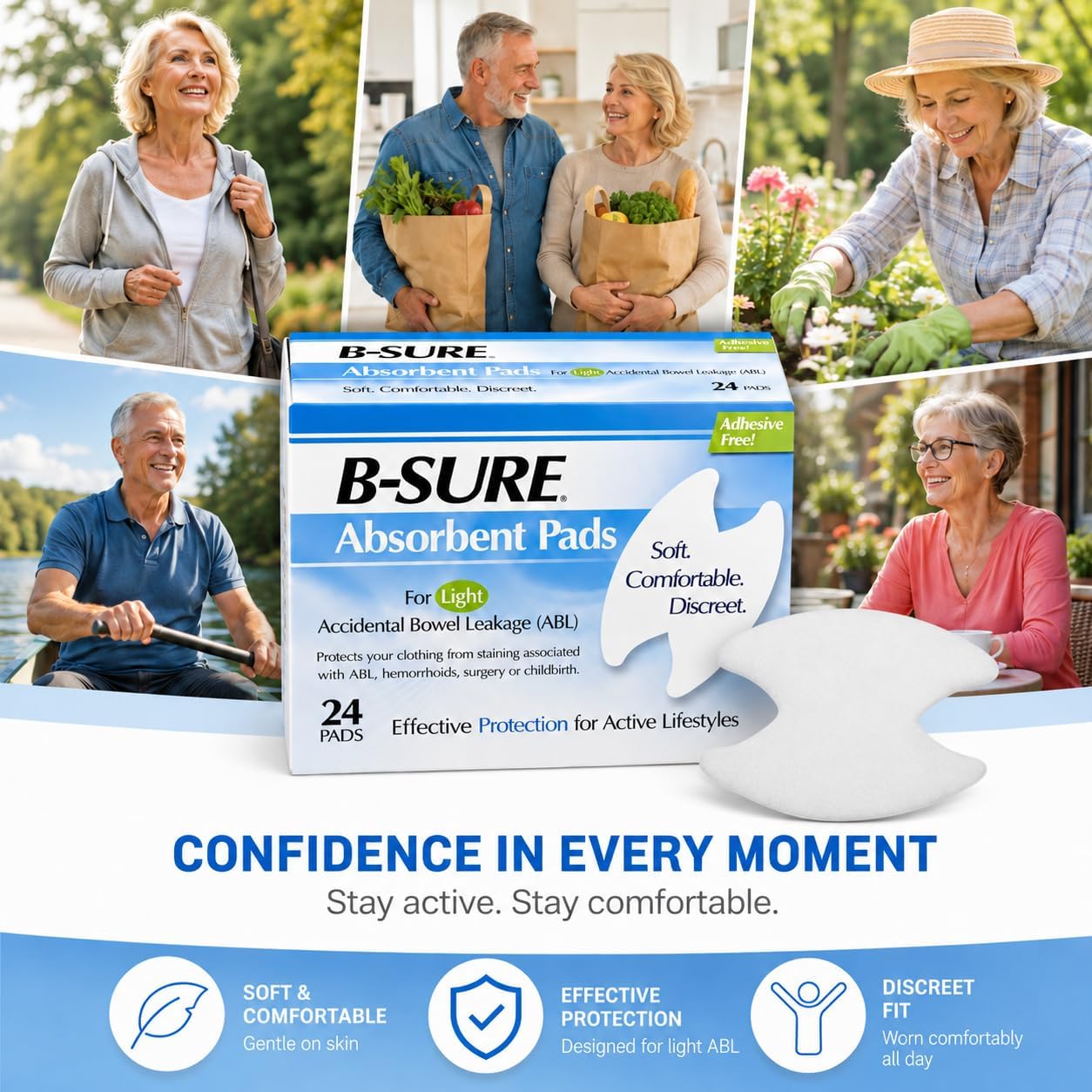 B-Sure Absorbent Pads, Pack of 24