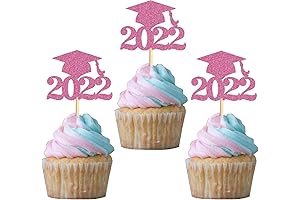 48 Pack Pink Glitter Graduation Cap Cupcake Picks