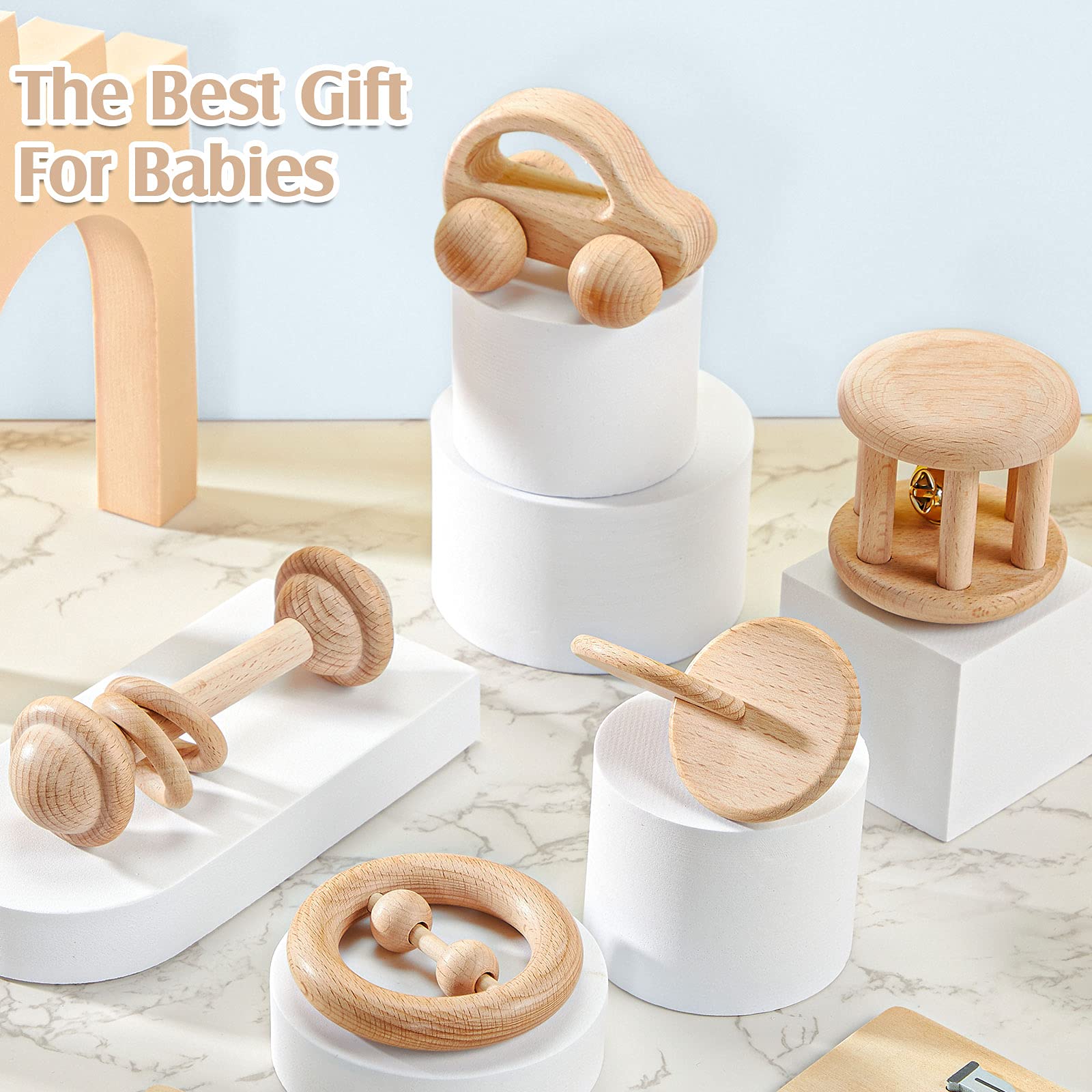 Juguetes de madera para bebés, juguetes de madera para bebés de 0 a 6 a 12 meses, sonajeros con campanas, juguete de madera Montessori para bebés, juguete de madera para recién nacidos, regalos para 7