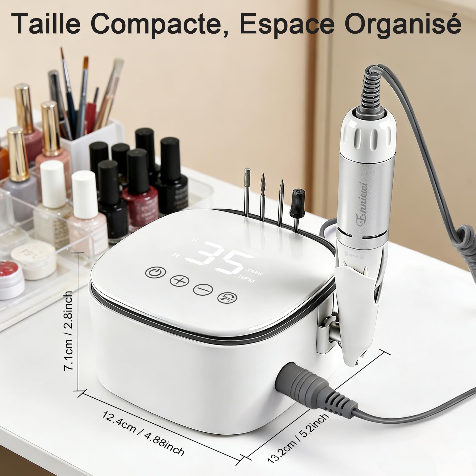 Ponceuse pour Ongles Professionnel 35000 RPM, Ponceuse Ongles avec Écran Tactile LCD & Support, Lime a Ongle Electrique, Kit Manucure Pédicure pour Salon/Maison, Acryliques et Gel, Blanc