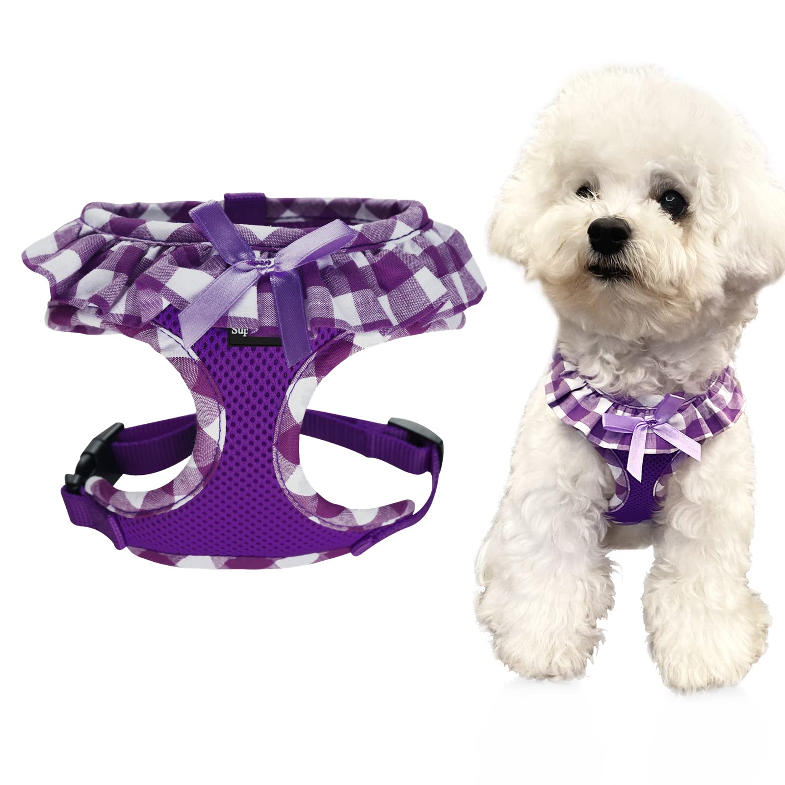 SuperBuddy Upgraded Soft Mesh Dog Harness, Super Breathable Lightweight Pet Harnesses for Puppy Dogs Outdoor Walking, Purple Dog Harness -Medium