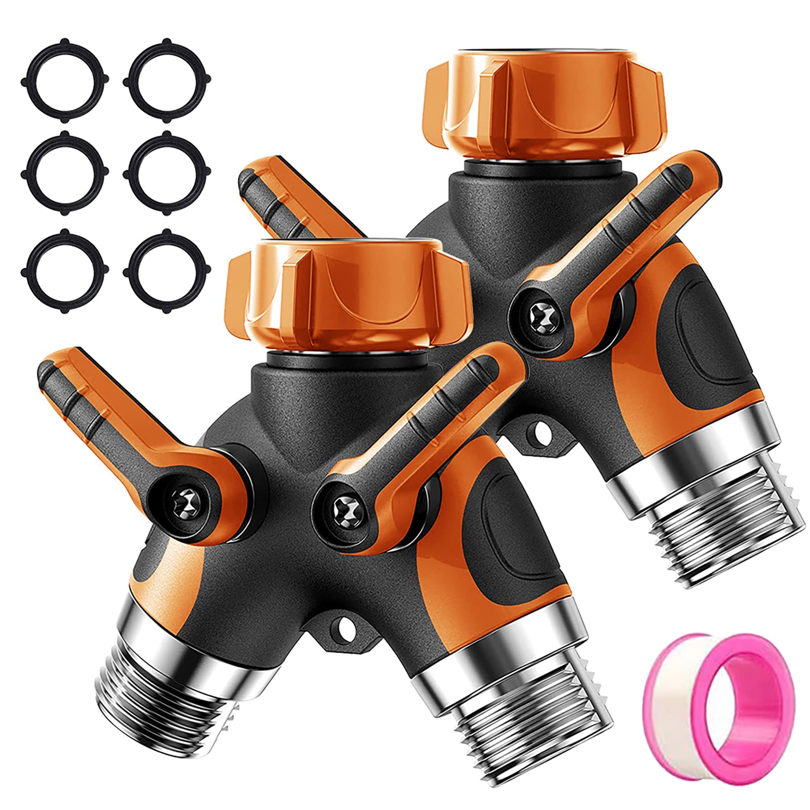 KLMNDUO 2 Way Y Hose Splitter 2 Pack Heavy Duty Two Way Water Splitter Hose y Splitter with 6 Rubber Washers and PTEP Tape for Drip Irrigation Lawn