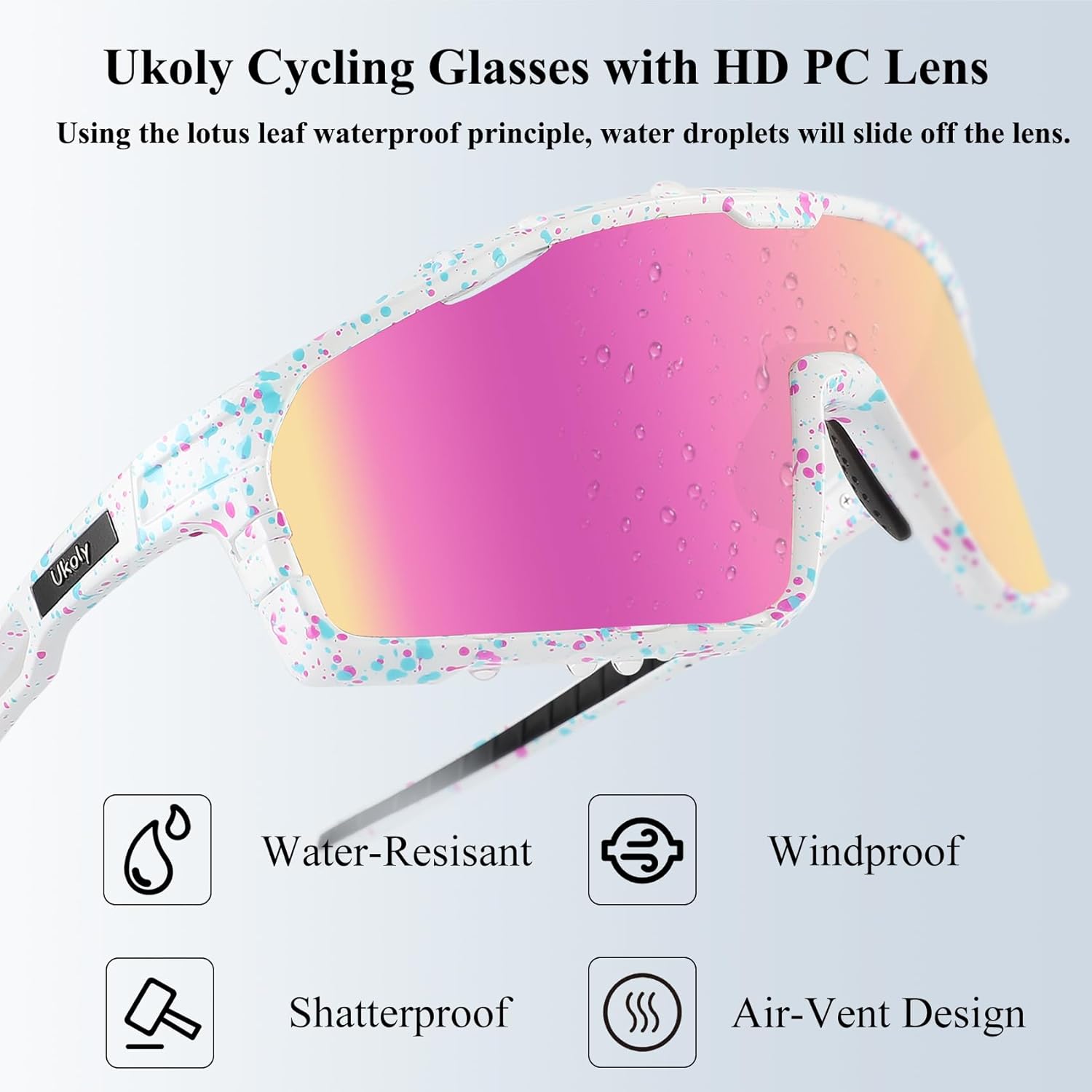Ukoly Cycling Glasses Running Baseball Fishing Golf Sunglasses For Men Women,Sports Sunglasses HD Lens UV400coating 620 - Image 7