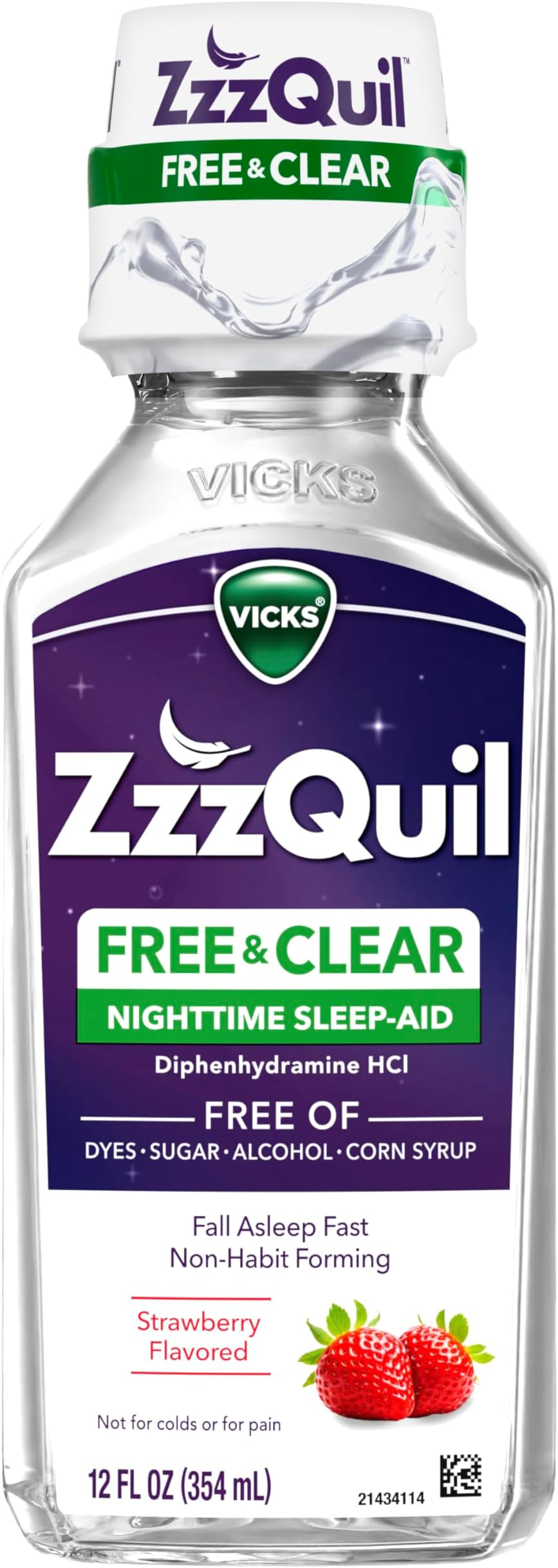 Nighttime Sleep Aid Liquid, Free of Alcohol & Artificial Dyes, 50 mg Diphenhydramine HCl, No.1 Sleep Aid Brand, Fall Asleep Fast, Non-Habit Forming, Soothing Berry Flavor, 12 FL OZ