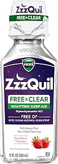 ZzzQuil, Nighttime Sleep Aid Liquid, Free of Alcohol & Artificial Dyes, 50 mg Diphenhydramine HCl, No.1 Sleep Aid Brand, Fall Asleep Fast, Non-Habit Forming, Soothing Berry Flavor, 12 FL OZ