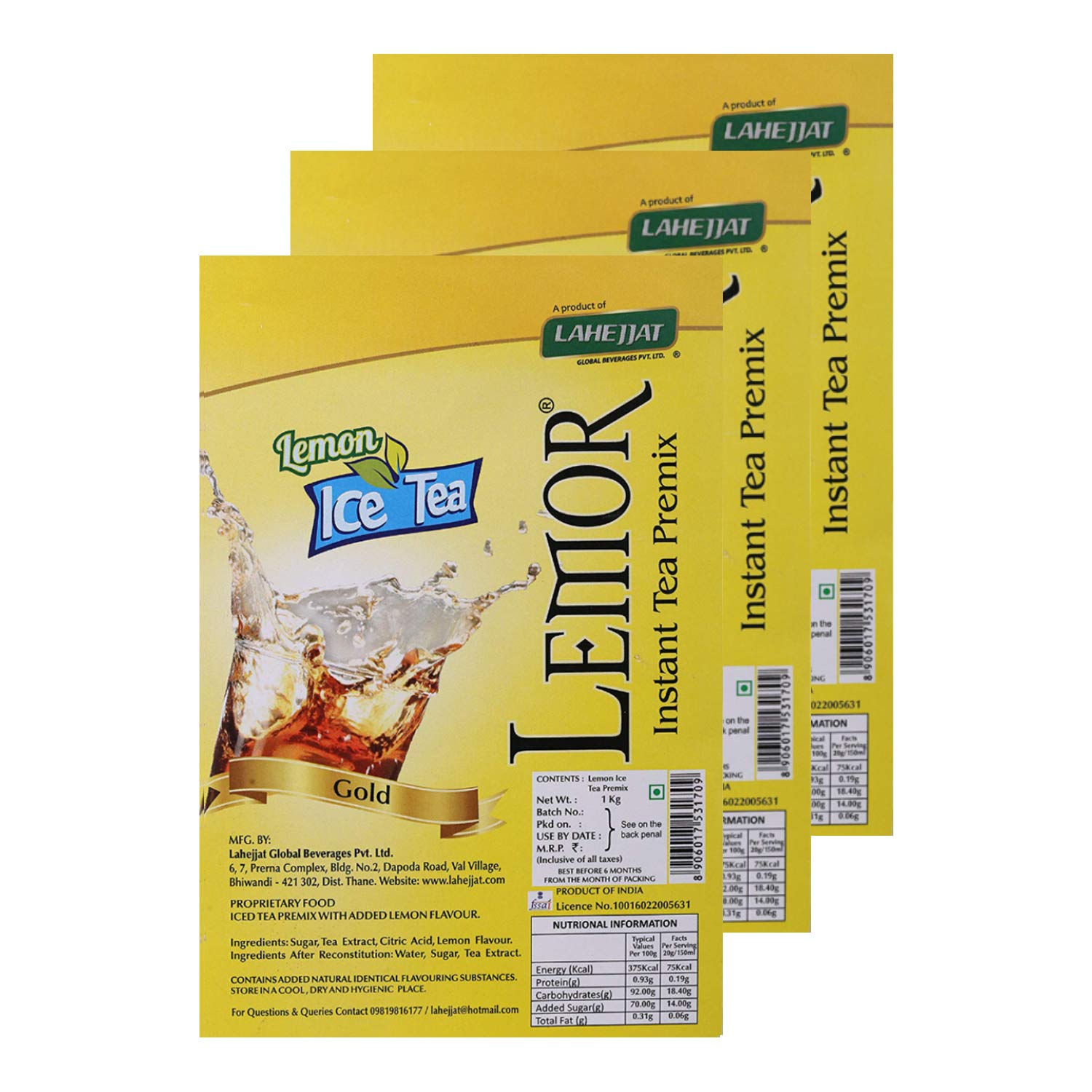 Buy Lemon Flavour Ice Tea by LEMOR (1kg, 3 Packets) Iced Tea Ice