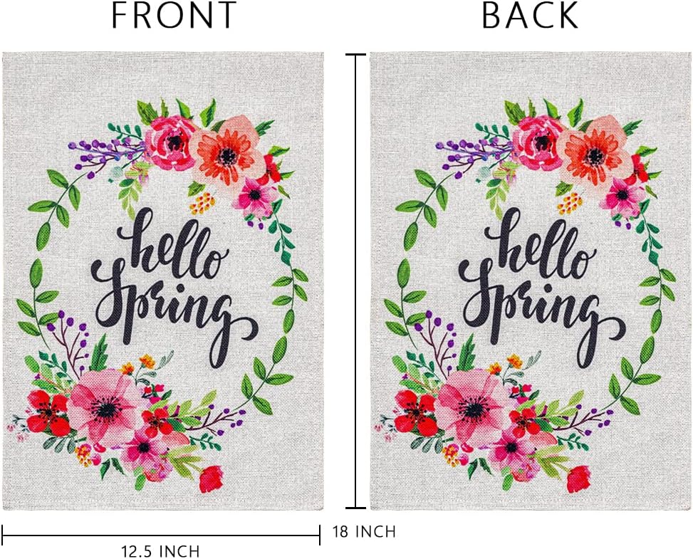 hogardeck Hello Spring Garden Flag, Vertical Double Sided Yard Flag, Premium Burlap Spring Summer Decor, Outdoor Indoor Patio Decorative Flag, 12.5x18 Inch