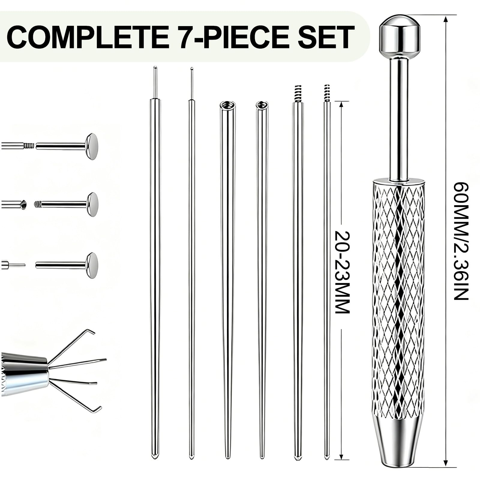 7 Pcs Piercing Ball Grabber and Opener Set - 16G 18G Compatible Piercing Taper Insertion Tool, Stainless Steel Piercing Tools to Change Jewellery, Flat Back Earring Applicator for Ears Nose Lip — view 2