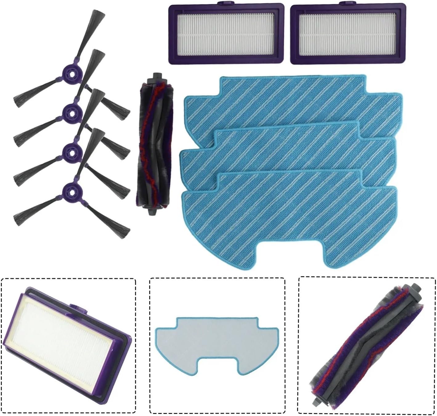 Compatible for Samsung，Powerbot E VR05R5050WK with Main Brush Filters Side Brush Mop Cloth Kit Replace
