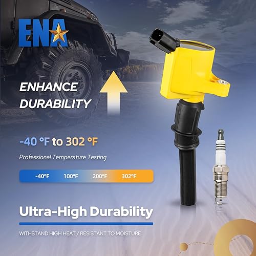 Miniatura 3 de ENA Paquete de 8 bobinas de encendido amarillas y bujías compatibles con Mercury Ford Mustang Crown Victoria F150 E150 E250 Expedition Explorer