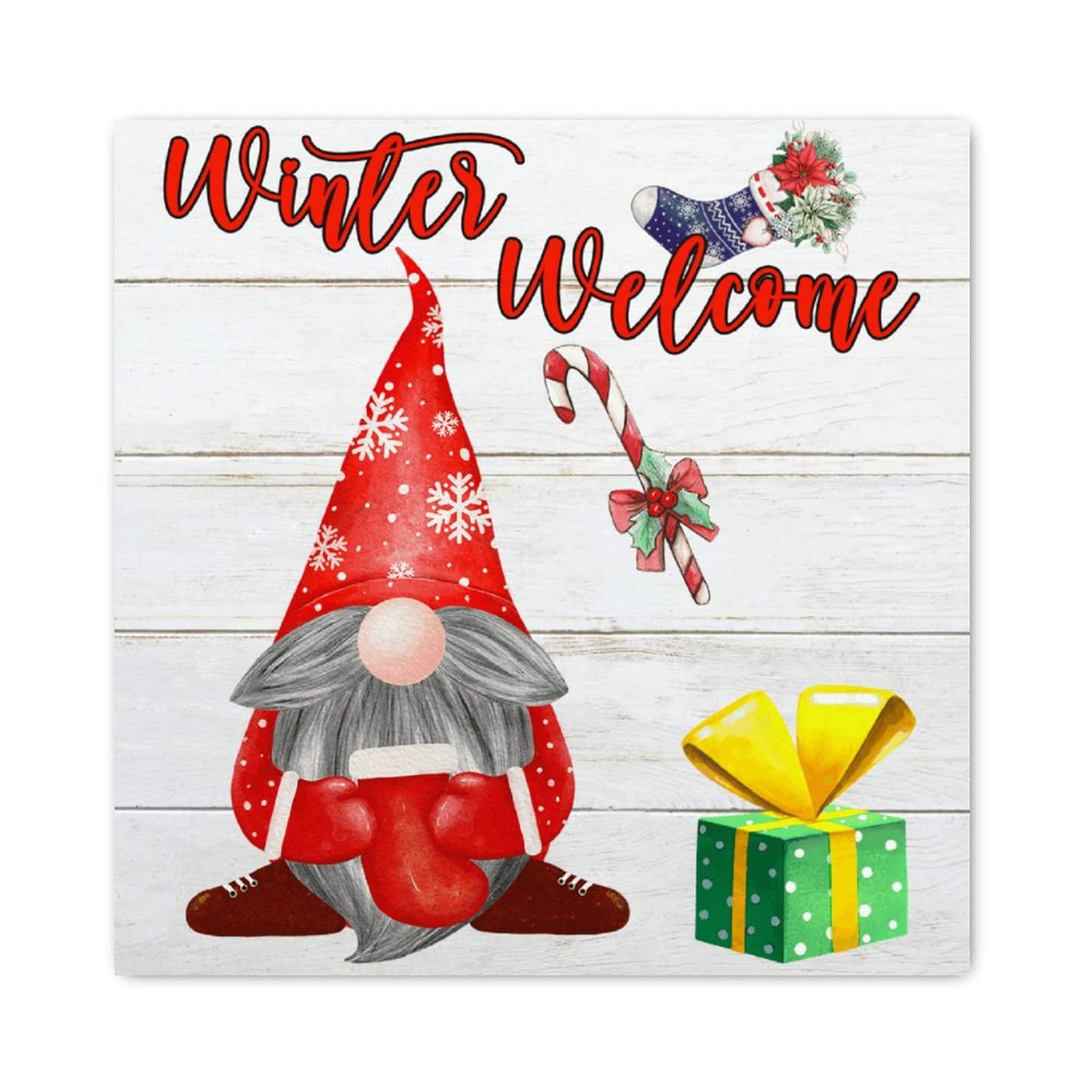 Panneau en bois Welcome de Noël 40cm pour décoration murale rétro de salon