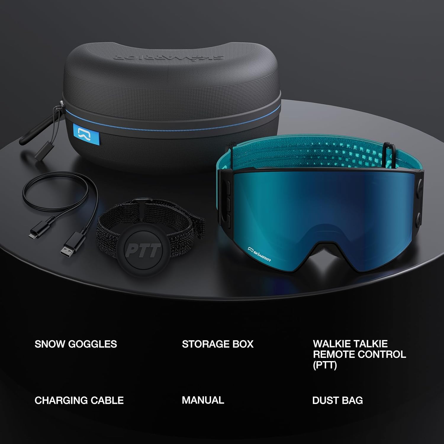 G01 Bluetooth Smart Ski Goggles with Walkie-Talkie-Snowboarding Goggles with Play Music Answer Calls (Cylindrical Blue)