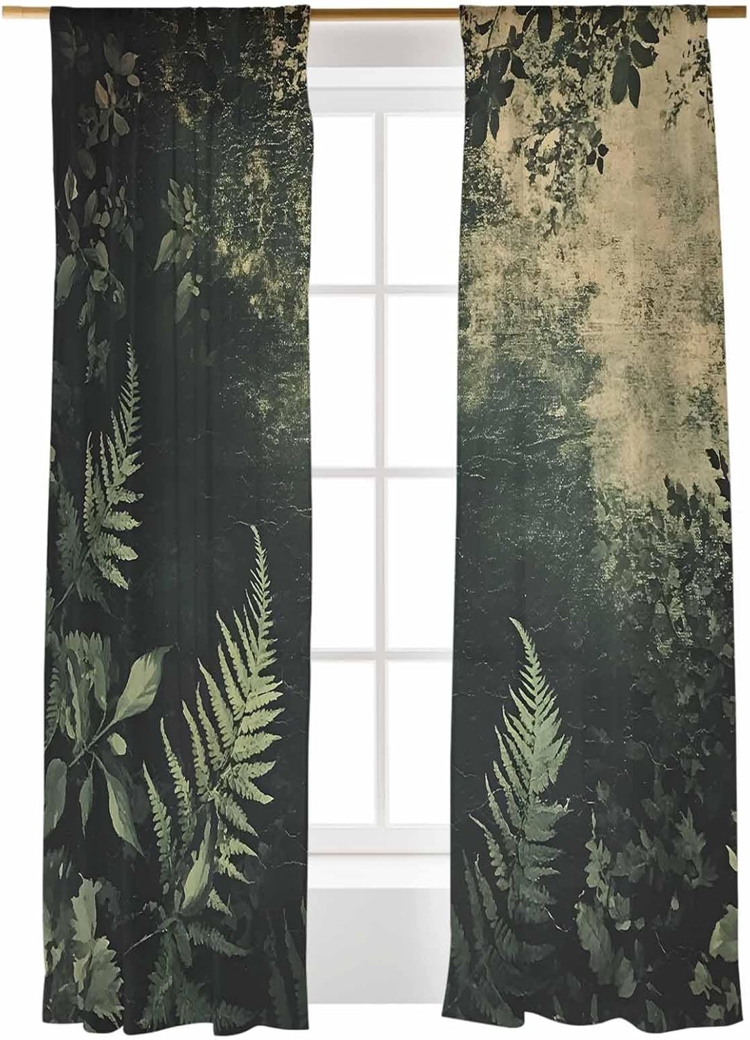 Sheer Curtains 84 in Long 2 Panels, Vintage Tropical Fern Leaves Spring Plant Rod Pocket Voile Window Curtain Drapes, Light Filtering Privacy Sheer Curtain Covering for Bedroom Living Room Decor