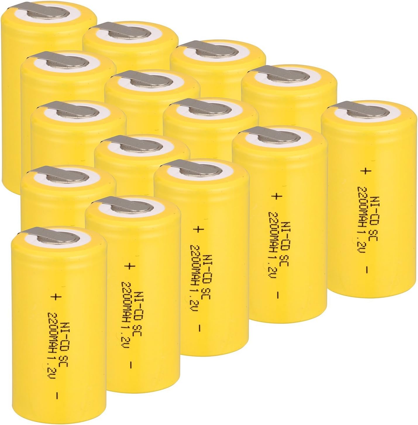 Ni-Cd Rechargeable Battery Sub C SC Batteries, 1.2V 2200 mAh with Tabs for Power Tools Battery Pack (Yellow*15)