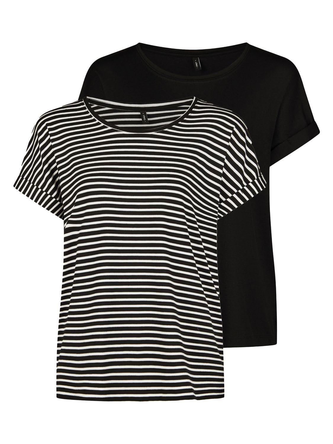 ONLY Tshirt Damen Bluse Top ONLMOSTER 2er Pack Regular Fit Rundhals Basic | Kurzarm Shirt Streifen Braun Blau Rose Grün Schwarz XS S M L XL XXL