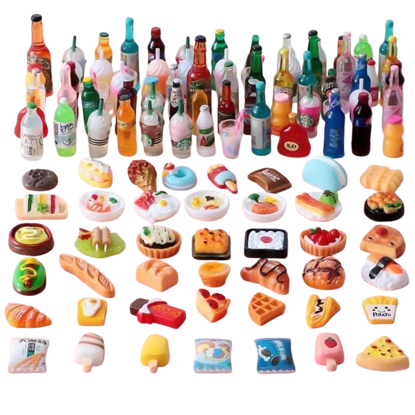 MLPKOI 150 Piezas Comida Miniatura Comida de Juguete, Accesorios para Casa de Muñecas, Juguetes Mezclados de Alimentos y Bebidas en Miniaturas Accesorios Cocina Juguetes, Estilo Aleatorio