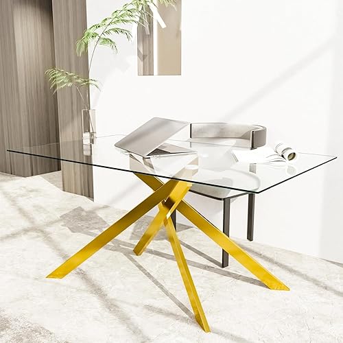 Miniatura 58 de Mesas de comedor redondas de 36 pulgadas, mesa de comedor moderna de cocina con base de metal cromado dorado, mesas de comedor redondas de vidrio