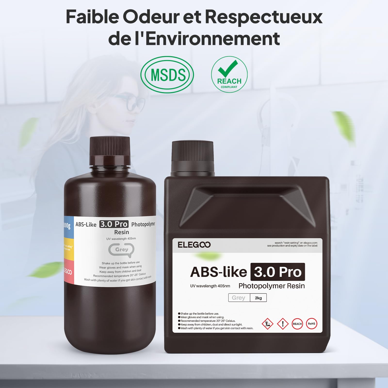 ELEGOO Résine ABS Like 3.0 Pro pour Impression 3D Imprimante 3D LCD MSLA DLP UV 405nm Résine Photopolymère, Haute Précision, Résistance et Ténacité Améliorées, Gris 2000G